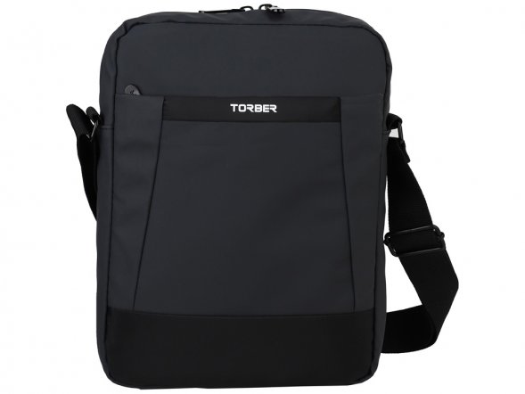 Сумка кросс-боди TORBER, черный/серый, полиуретан, 27 х 21 х 6 см 