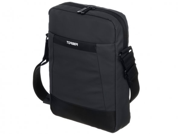 Сумка кросс-боди TORBER, черный/серый, полиуретан, 27 х 21 х 6 см 