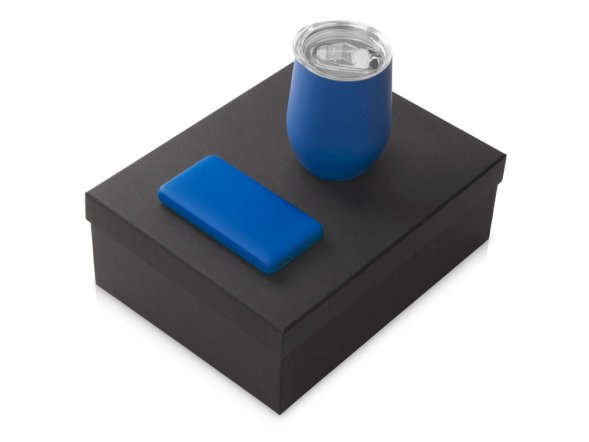 Подарочный набор с термокружкой и повербанком С2, 10000 mAh, синий 