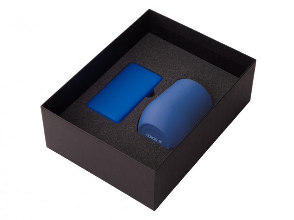 Подарочный набор с термокружкой и повербанком С2, 10000 mAh, синий 