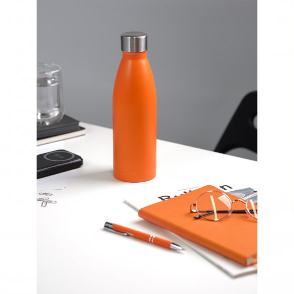 Термобутылка вакуумная герметичная Fresco, оранжевая, зернистое покрытие 