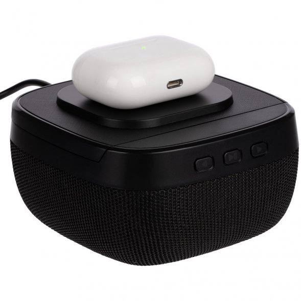 Колонка c беспроводной зарядкой Esca и подсветкой лого, черная 