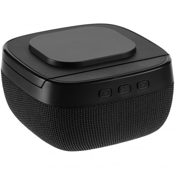 Колонка c беспроводной зарядкой Esca и подсветкой лого, черная 