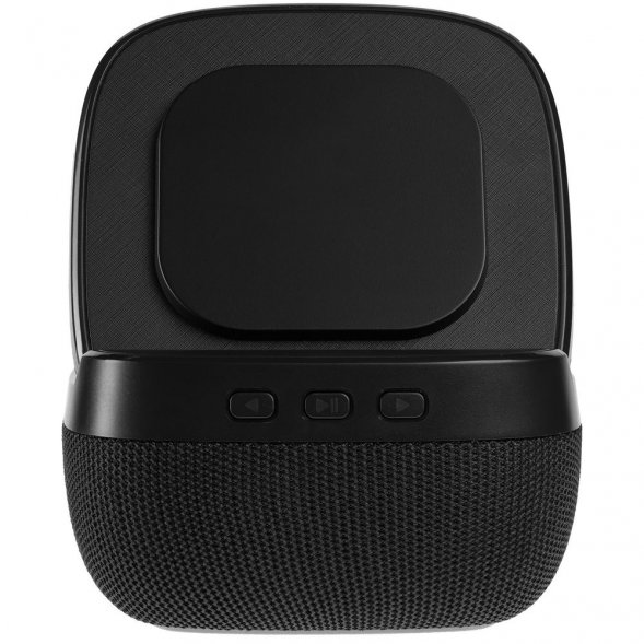 Колонка c беспроводной зарядкой Esca и подсветкой лого, черная 