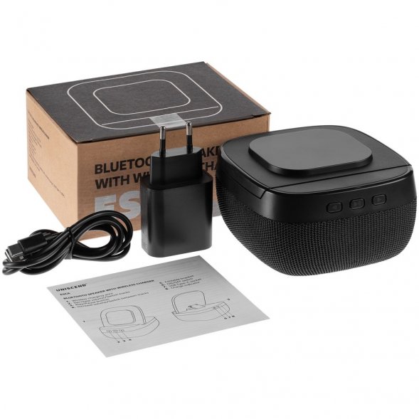 Колонка c беспроводной зарядкой Esca и подсветкой лого, черная 