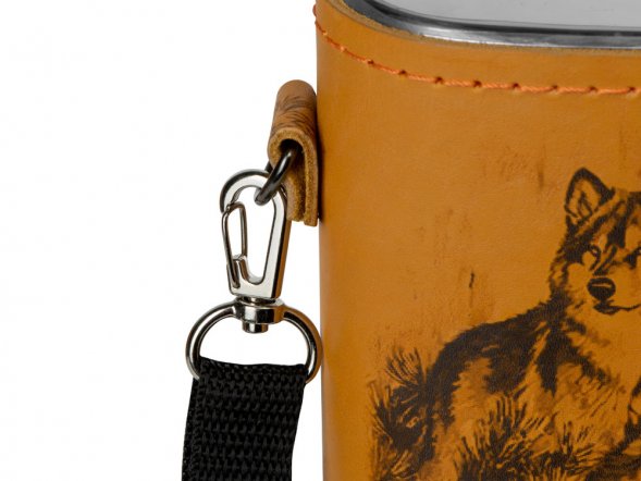 Набор Подарочный: фляга 511/2 (рыжая кожа), 2л+2 стаканчика+2 вилки 