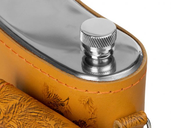 Набор Подарочный: фляга 511/2 (рыжая кожа), 2л+2 стаканчика+2 вилки 