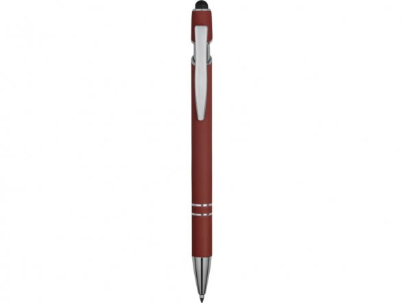 Ручка металлическая soft-touch шариковая со стилусом Sway, темно-красный/серебристый 