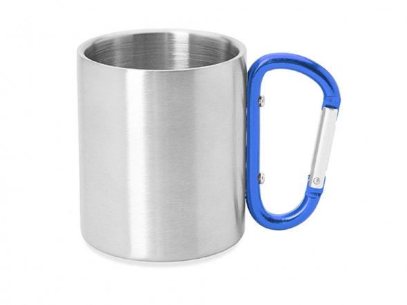 Кружка GUAYA с ручкой карабином, 230 мл, серебристый/королевский синий 