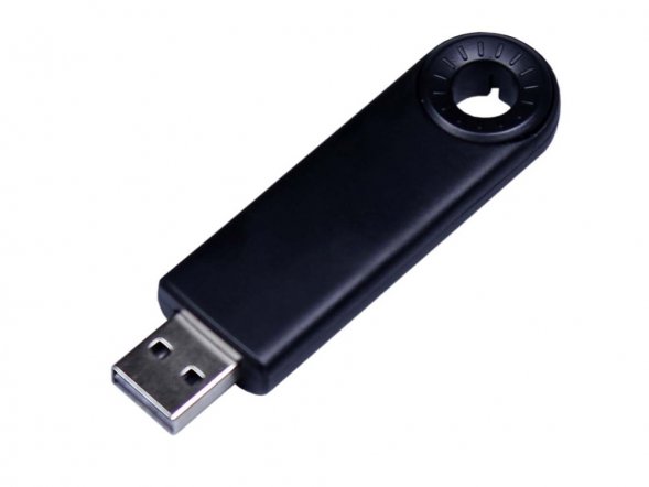 USB-флешка промо на 64 ГБ прямоугольной формы, выдвижной механизм, черный 