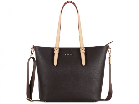Сумка-шоппер BUGATTI Ella, тёмно-коричневая, полиуретан, 47,5х12х32 см 