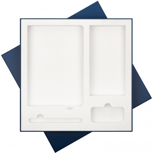 Подарочная коробка с ложементом для ежедневника, ручки и аккумулятора, синяя (под съемные ложементы) 