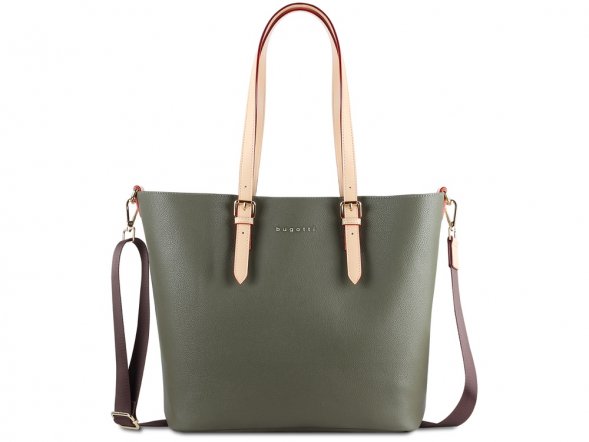 Сумка-шоппер BUGATTI Ella, оливковая, полиуретан, 47,5х12х32 см 