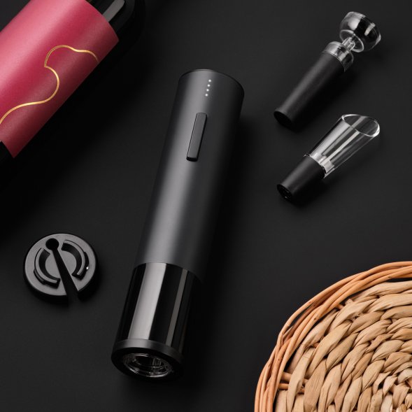 Набор для вина с электрическим штопором Sacramento, черный 