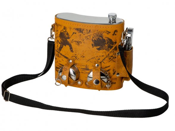 Набор Подарочный: фляга 510/2(рыжая кожа), 1,5 л+ 2 стаканчика+нож 