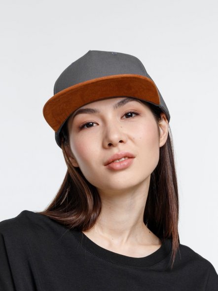 Бейсболка Foreside с прямым козырьком, серая с коричневым 