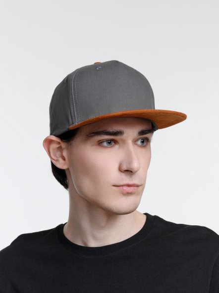 Бейсболка Foreside с прямым козырьком, серая с коричневым 