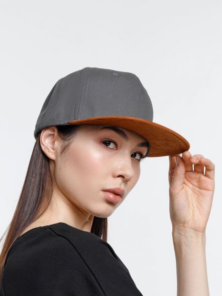 Бейсболка Foreside с прямым козырьком, серая с коричневым 