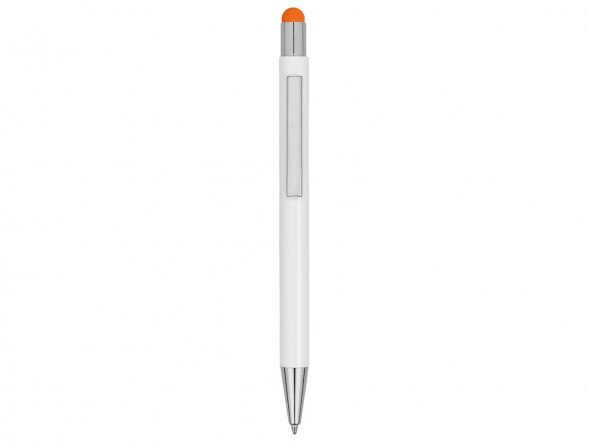 Ручка металлическая шариковая Flowery со стилусом и цветным зеркальным слоем, белый/оранжевый (Р) 