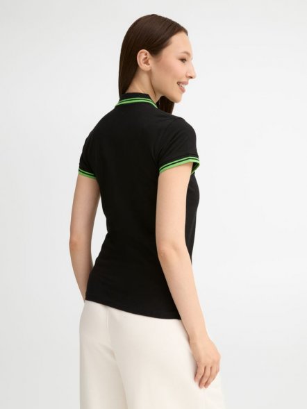 Рубашка поло женская Pasadena Women 200 с контрастной отделкой, черная с зеленым 