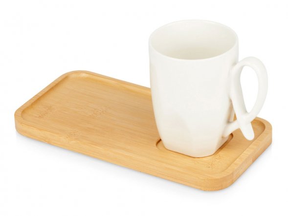 Чайная пара с бамбуковым блюдцем Deny, белый 