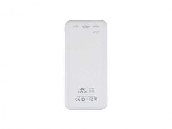 RIVACASE VA2540 (10 000mAh), QC/PD 20W внешний аккумулятор с дисплеем, белый 12/48 