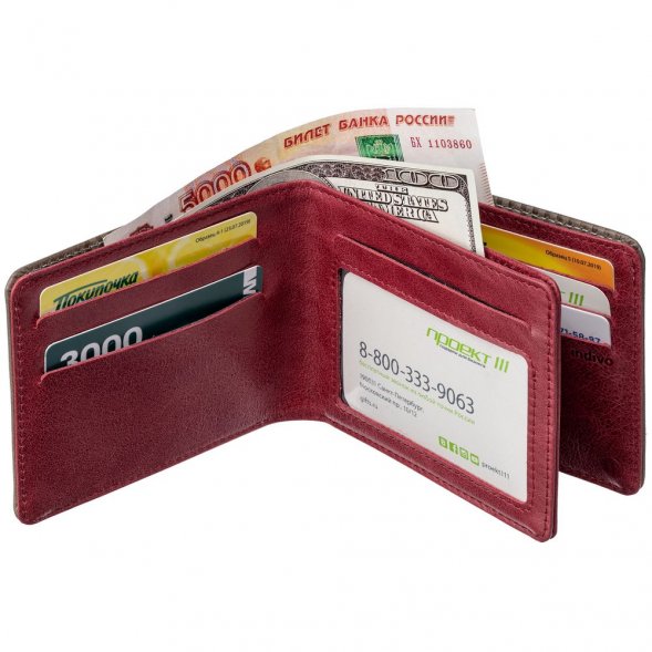 Портмоне inCase, серое с бордовым 