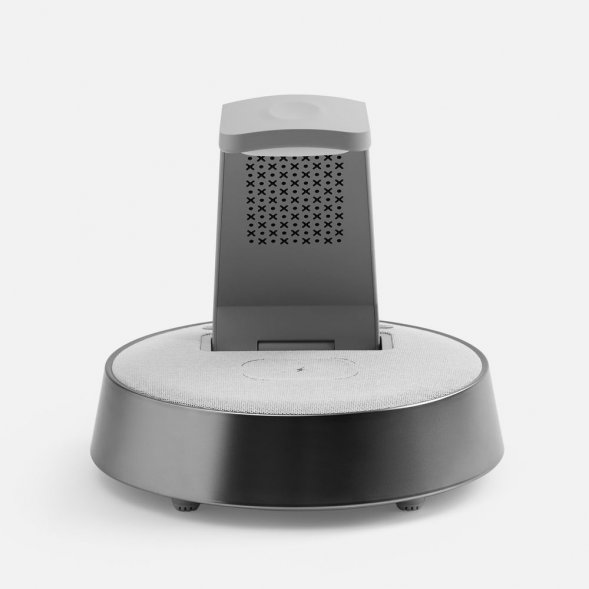 Bluetooth-колонка с беспроводной зарядкой и часами netEnergy, серая 