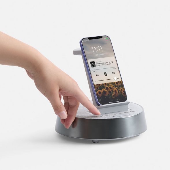 Bluetooth-колонка с беспроводной зарядкой и часами netEnergy, серая 