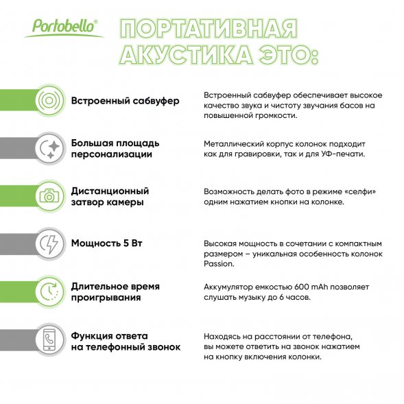 Беспроводная колонка Passion 80dB 600 mAh, зеленая 