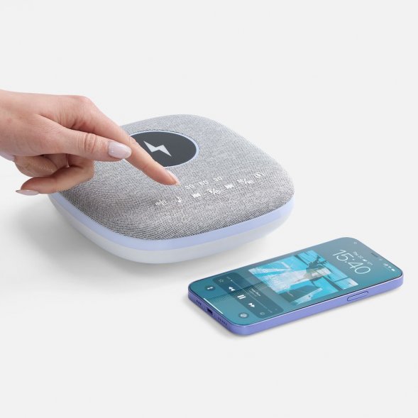 Bluetooth-колонка с беспроводной зарядкой и подсветкой Terrafonic, серая 