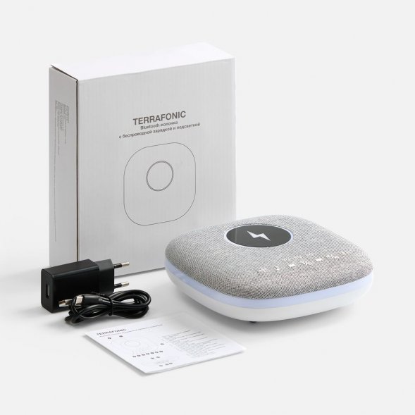 Bluetooth-колонка с беспроводной зарядкой и подсветкой Terrafonic, серая 