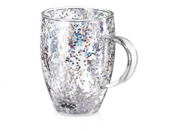 Кружка с двойными стенками с блестками, 360 мл, серебристый 