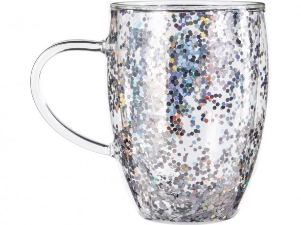 Кружка с двойными стенками с блестками, 360 мл, серебристый 