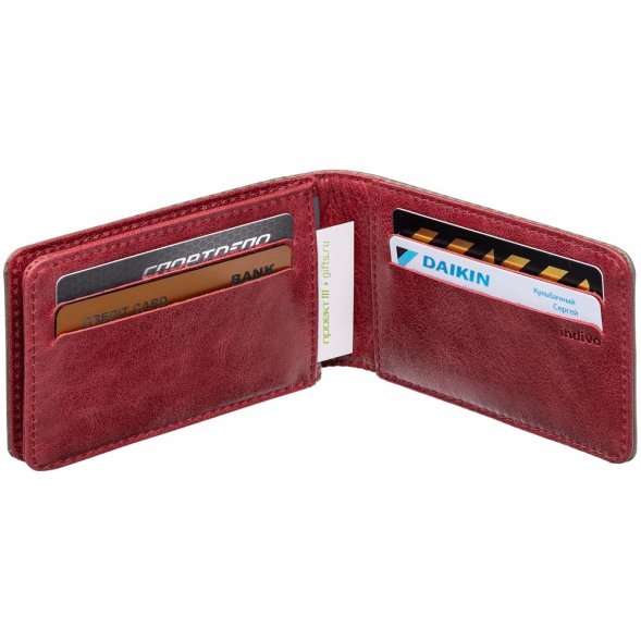 Футляр для карточек inCase, серый с бордовым 