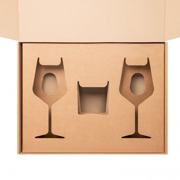 Доп. Ложемент ВЕРХНИЙ под свечу + 2 бокала для вина в большую универсальную коробку, крафт (арт. 21005.020) 