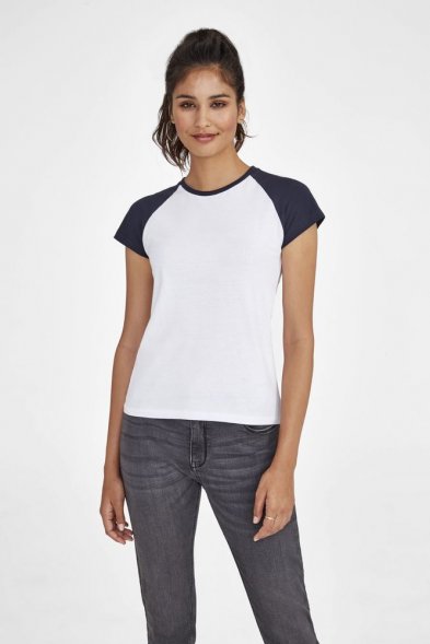 Футболка женская Milky 150, белая с темно-cиним 