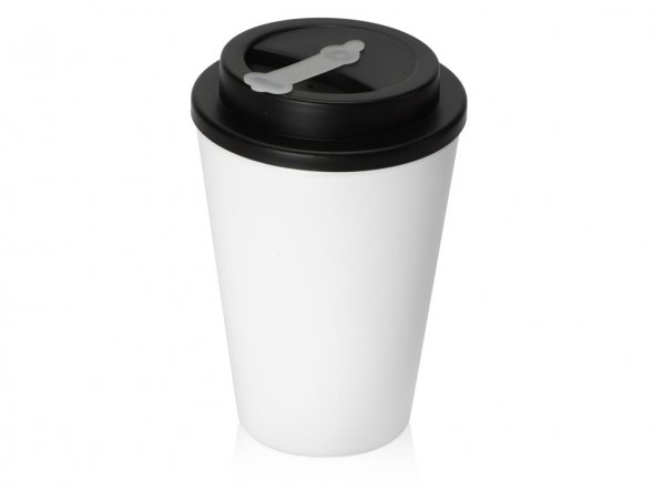 Пластиковый стакан Take away с двойными стенками и крышкой с силиконовым клапаном, 350 мл, белый/черный 