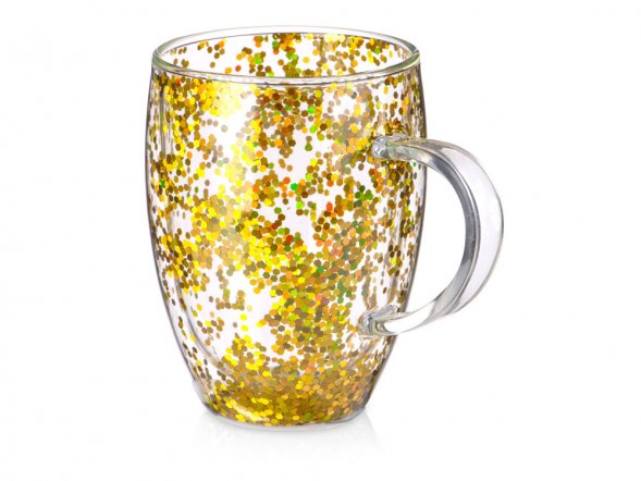 Кружка с двойными стенками с блестками, 360 мл, золотистый 