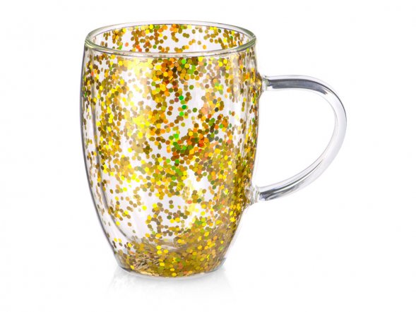 Кружка с двойными стенками с блестками, 360 мл, золотистый 