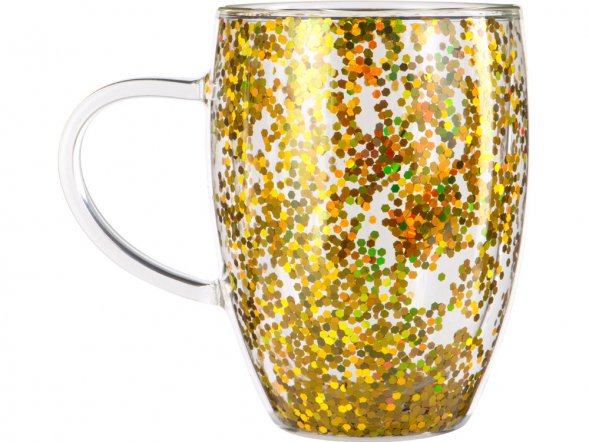 Кружка с двойными стенками с блестками, 360 мл, золотистый 