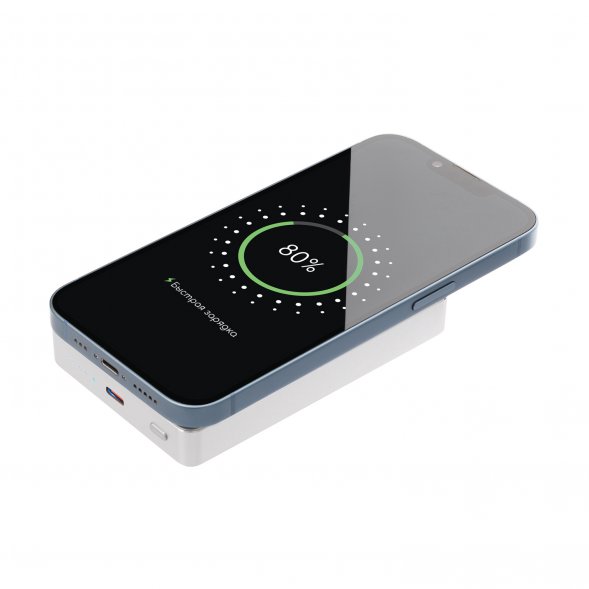 Внешний аккумулятор Atlantis PD Plus 10000mAh с функцией беспроводной зарядки 15W, серебряный 