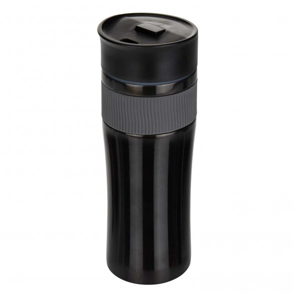 Термокружка вакуумная Polo, черная (серая манжета) 