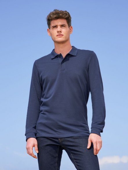 Рубашка поло мужская с длинным рукавом Perfect LSL Men, черный меланж 