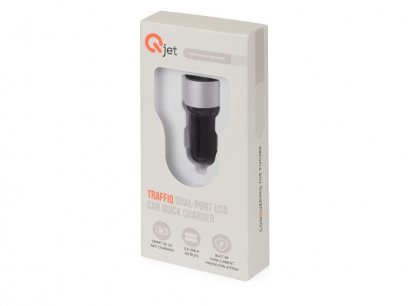 Адаптер автомобильный USB с функцией быстрой зарядки QC 3.0 TraffIQ, черный/серебристый 