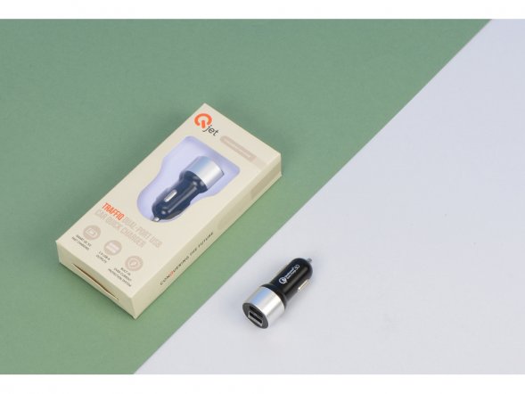 Адаптер автомобильный USB с функцией быстрой зарядки QC 3.0 TraffIQ, черный/серебристый 