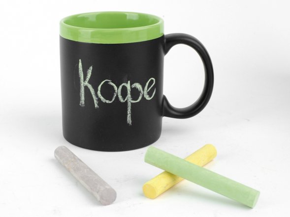 Кружка с покрытием для рисования мелом Да Винчи, черный/зеленый 