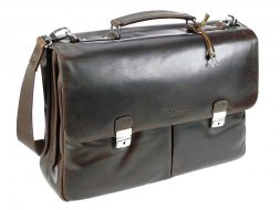 Портфель BUGATTI Romano 15&amp;#039;&amp;#039;, коричневый, натуральная воловья кожа, 43х13х32 см
