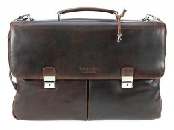 Портфель BUGATTI Romano 15&amp;#039;&amp;#039;, коричневый, натуральная воловья кожа, 43х13х32 см