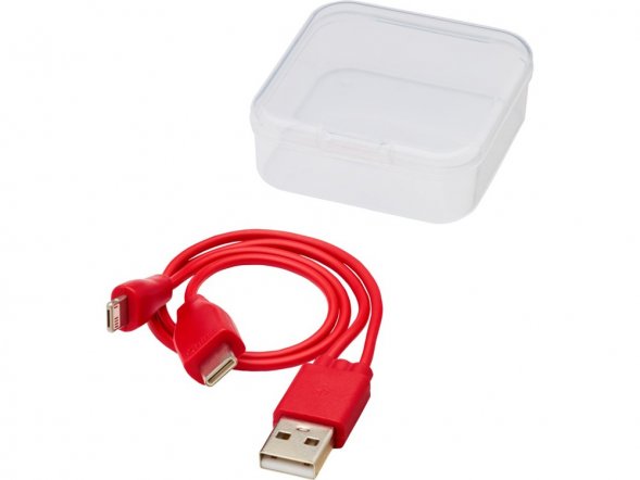 Двусторонний кабель для зарядки Ario 3-в-1 в тканевой оплетке, красный 